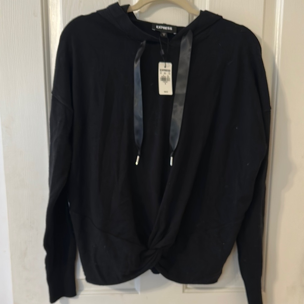 Express Black Hoodie with Knot Detail